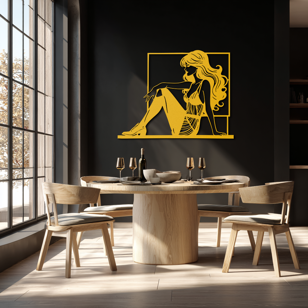 Elegant Woman Silhouette Metal Wall Art – Modern Black Feminine Home Decor- KAF511