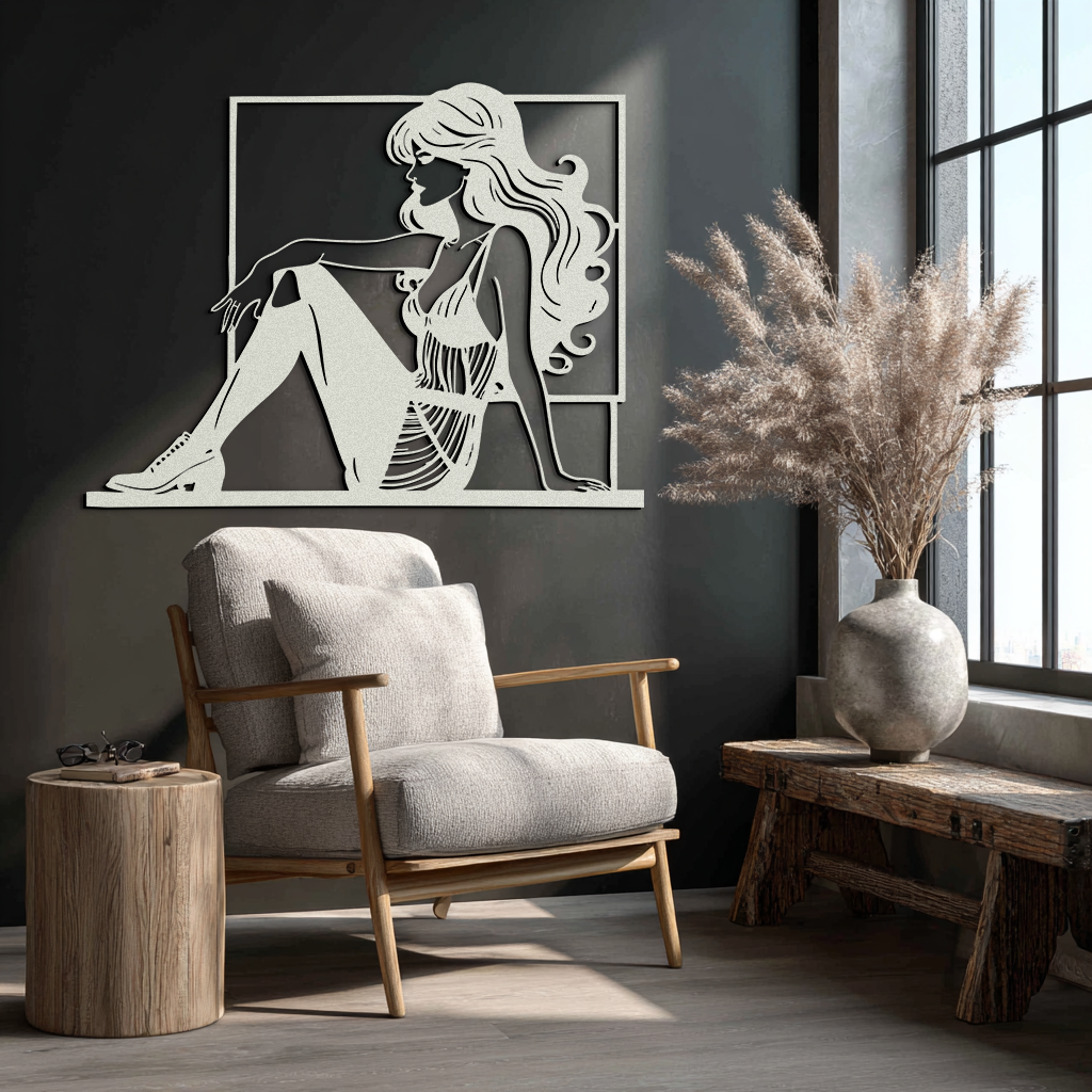 Elegant Woman Silhouette Metal Wall Art – Modern Black Feminine Home Decor- KAF511