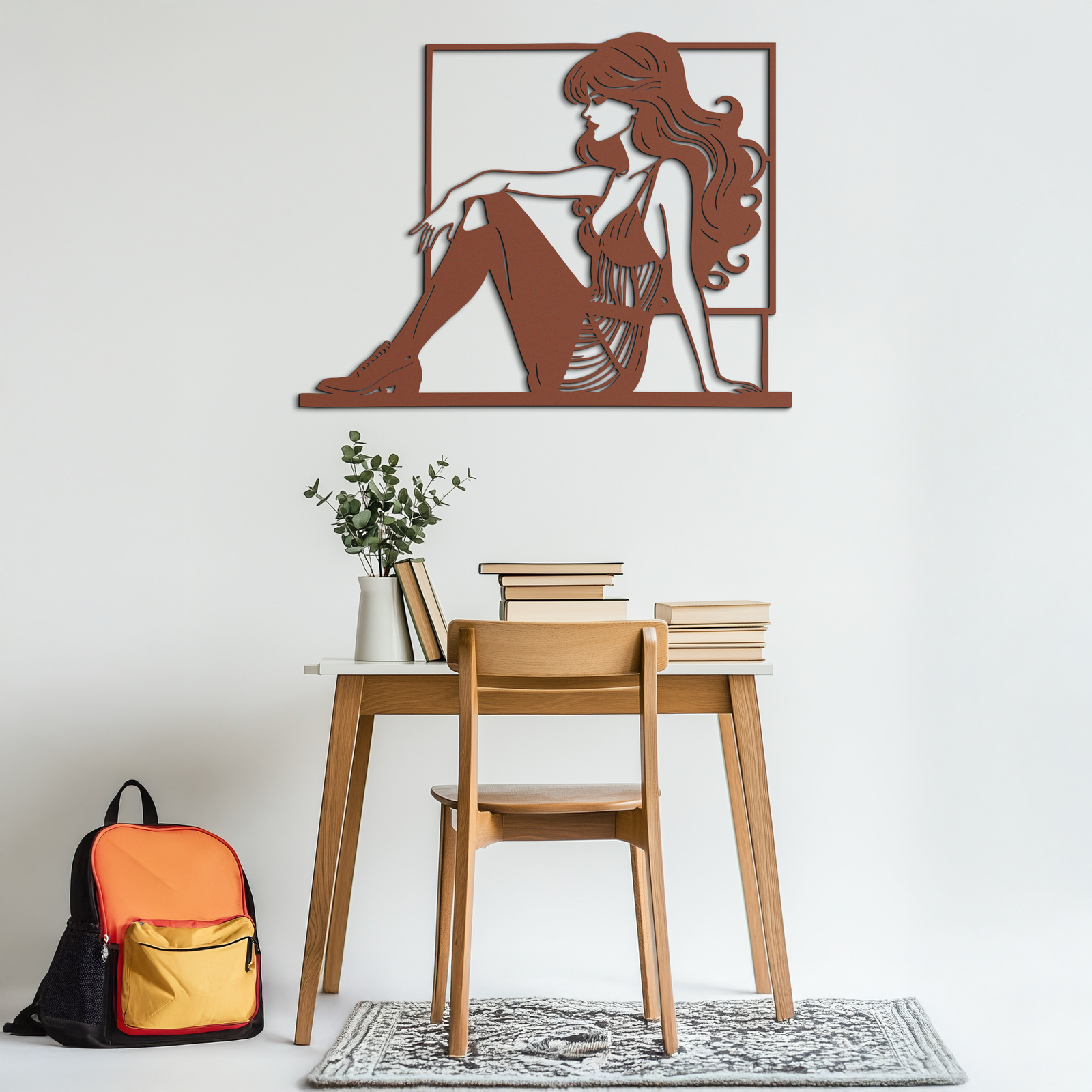 Elegant Woman Silhouette Metal Wall Art – Modern Black Feminine Home Decor- KAF511