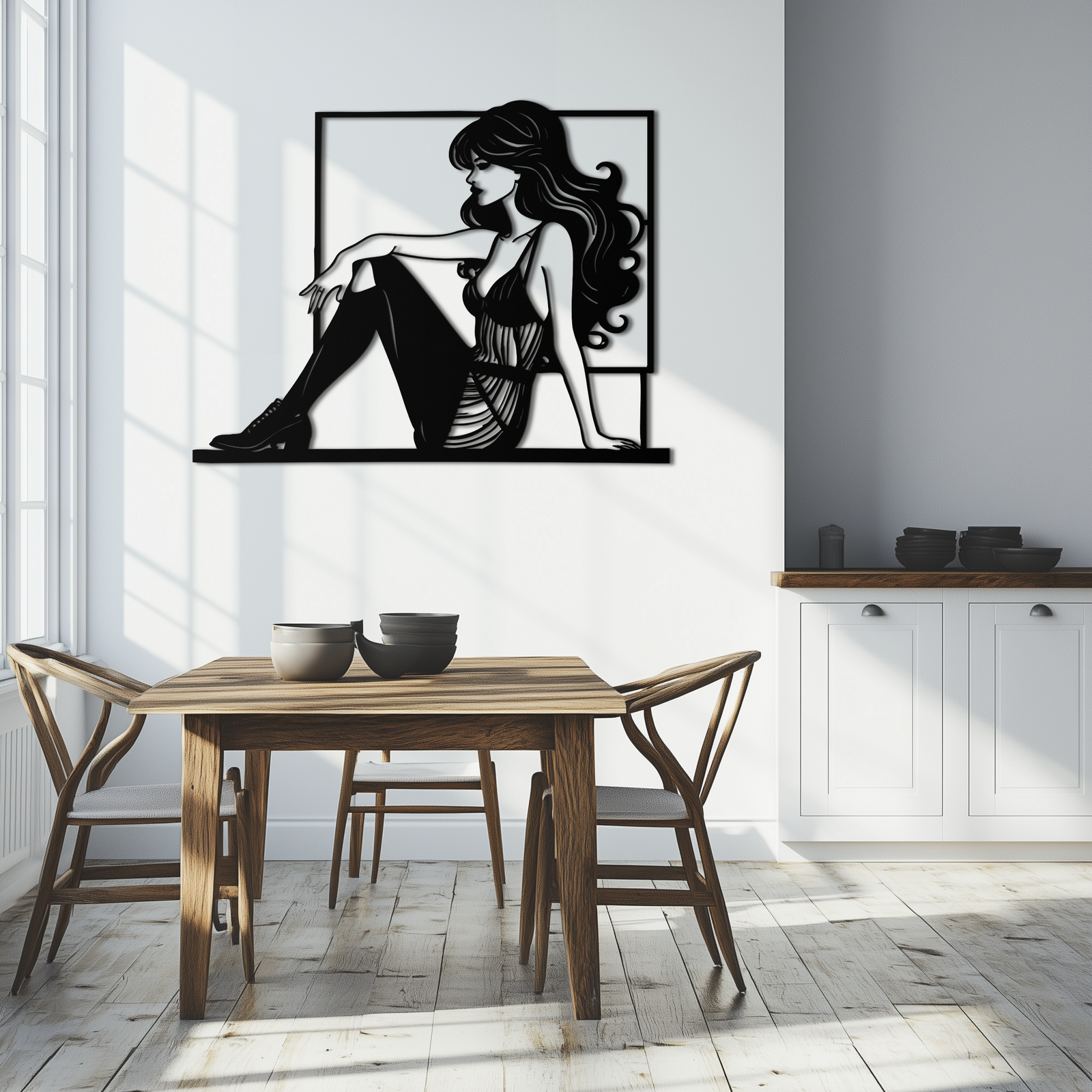 Elegant Woman Silhouette Metal Wall Art – Modern Black Feminine Home Decor- KAF511