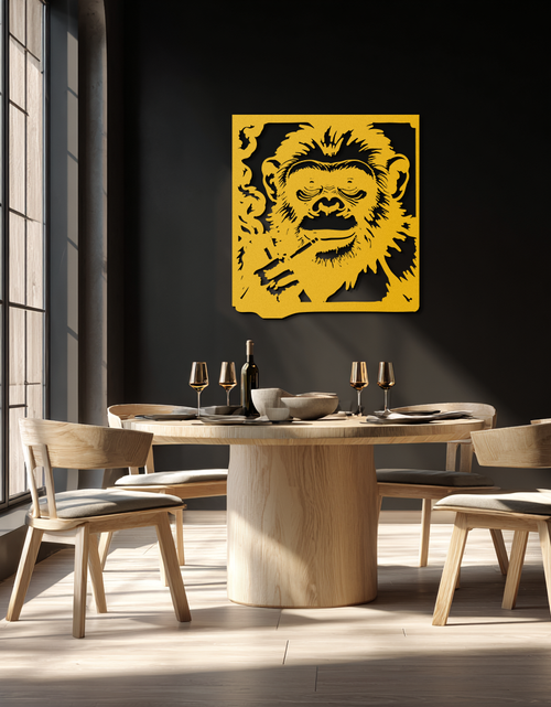 Load image into Gallery viewer, Smoking Chimpanzee Metal Wall Art – Cool Monkey Black Metal Wall Decor for Home- KAF513