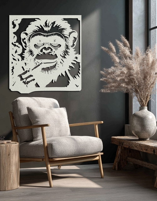 Load image into Gallery viewer, Smoking Chimpanzee Metal Wall Art – Cool Monkey Black Metal Wall Decor for Home- KAF513