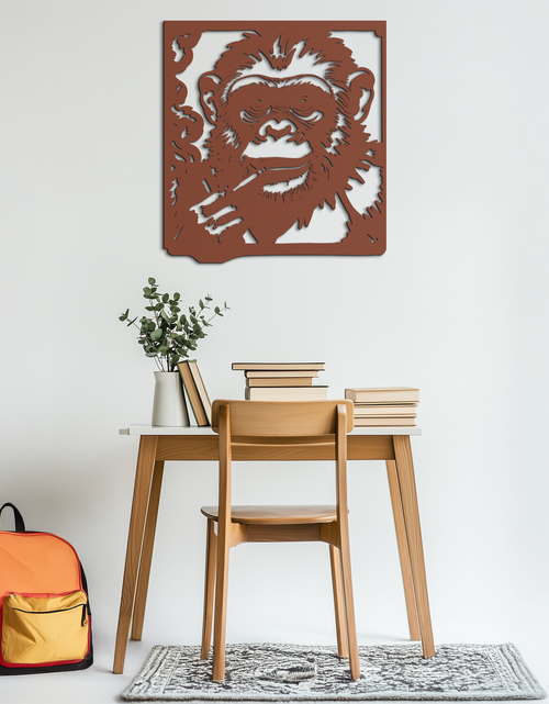 Load image into Gallery viewer, Smoking Chimpanzee Metal Wall Art – Cool Monkey Black Metal Wall Decor for Home- KAF513