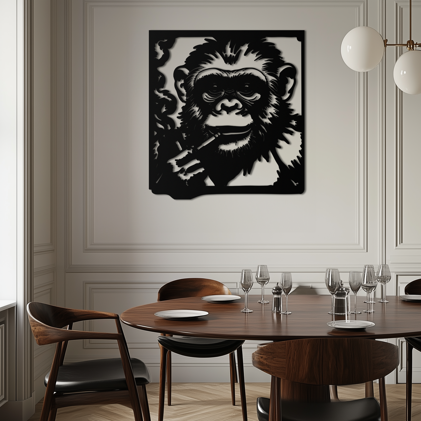 Smoking Chimpanzee Metal Wall Art – Cool Monkey Black Metal Wall Decor for Home- KAF513