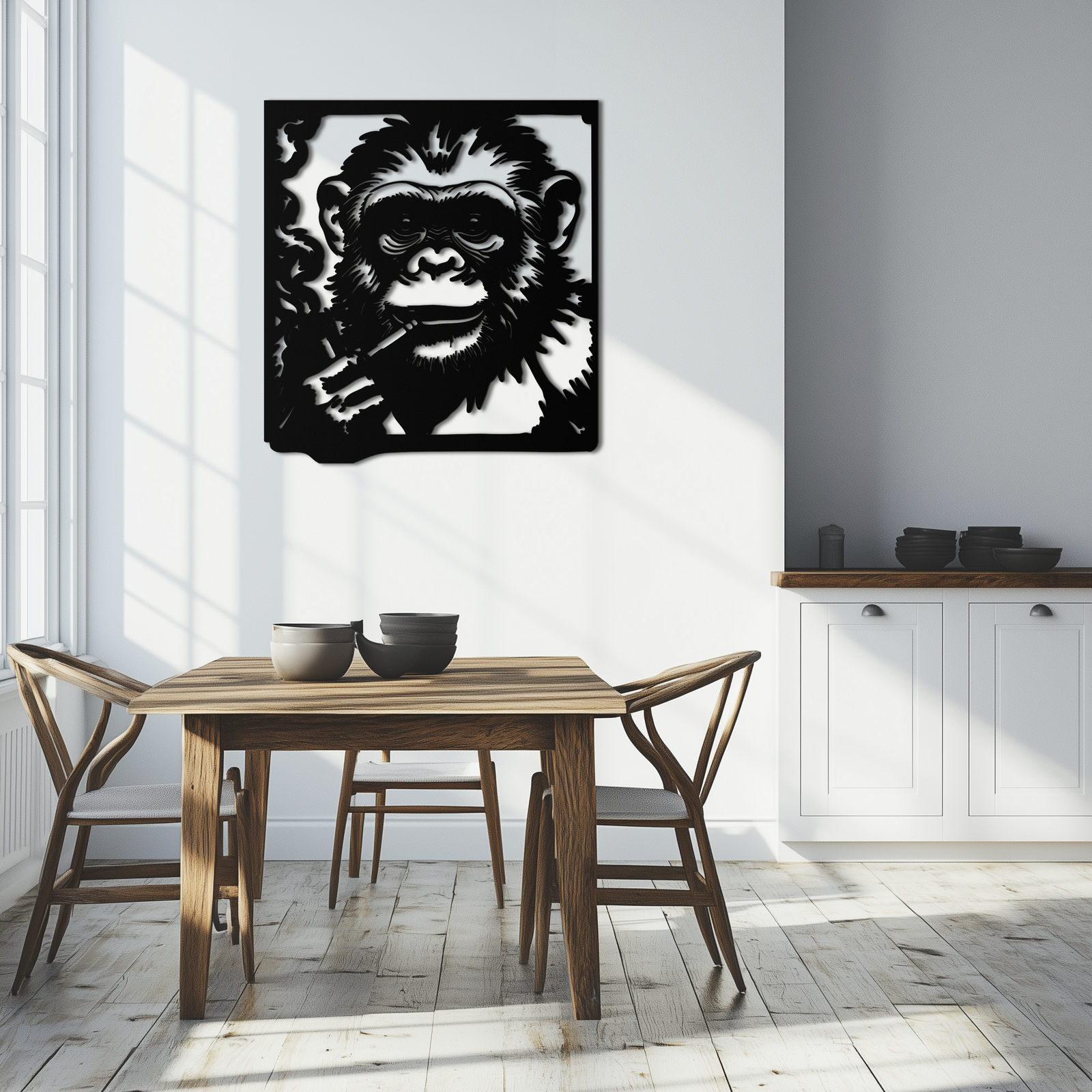 Smoking Chimpanzee Metal Wall Art – Cool Monkey Black Metal Wall Decor for Home- KAF513