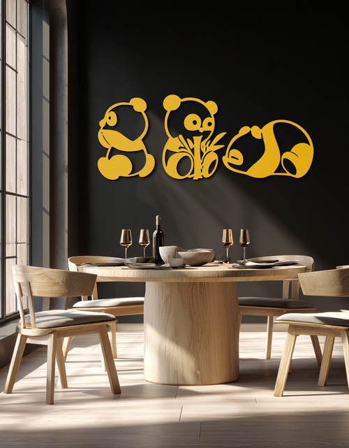 Load image into Gallery viewer, Cute Panda Trio Metal Wall Art – Black Steel Playful Animal Nursery Decor- KAF515