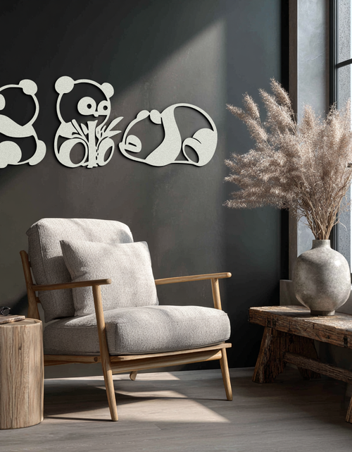 Load image into Gallery viewer, Cute Panda Trio Metal Wall Art – Black Steel Playful Animal Nursery Decor- KAF515