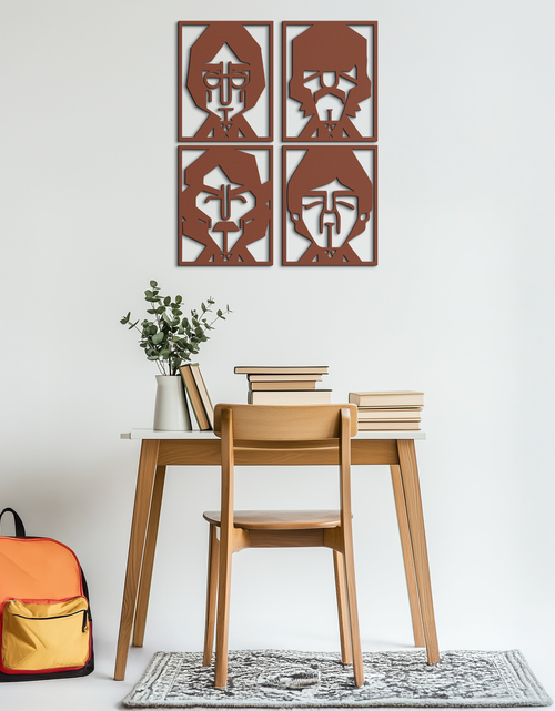 Load image into Gallery viewer, Abstract Geometric Faces Metal Wall Art - Modern Black Steel Home Decor Set of Four- KAF516