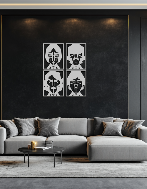 Load image into Gallery viewer, Abstract Geometric Faces Metal Wall Art - Modern Black Steel Home Decor Set of Four- KAF516