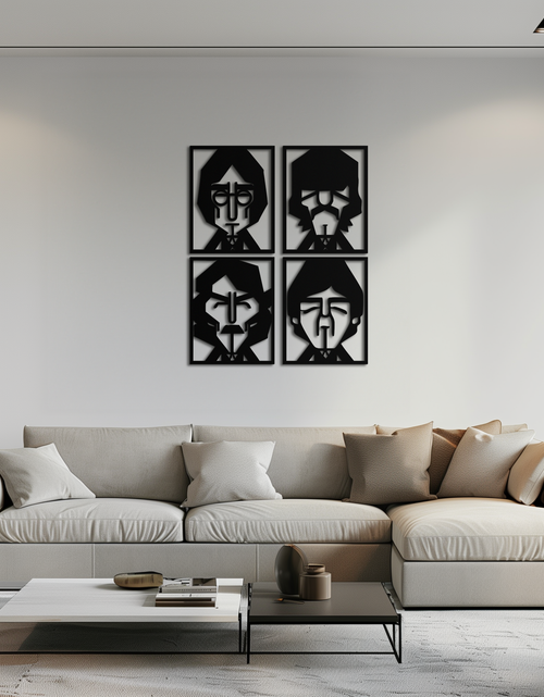 Load image into Gallery viewer, Abstract Geometric Faces Metal Wall Art - Modern Black Steel Home Decor Set of Four- KAF516