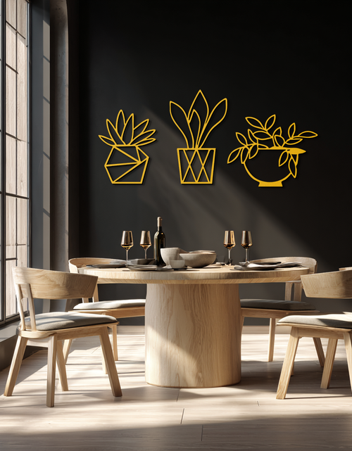Load image into Gallery viewer, Geometric Plant Silhouette Metal Wall Art – Modern Black Botanical Home Decor- KAF519