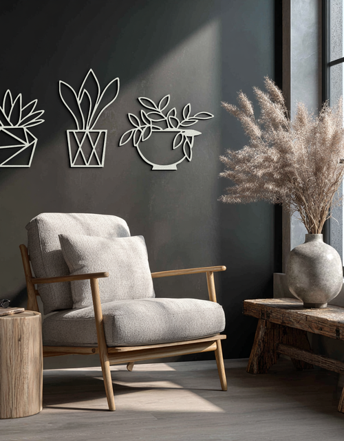 Load image into Gallery viewer, Geometric Plant Silhouette Metal Wall Art – Modern Black Botanical Home Decor- KAF519