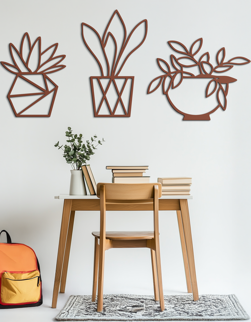 Load image into Gallery viewer, Geometric Plant Silhouette Metal Wall Art – Modern Black Botanical Home Decor- KAF519