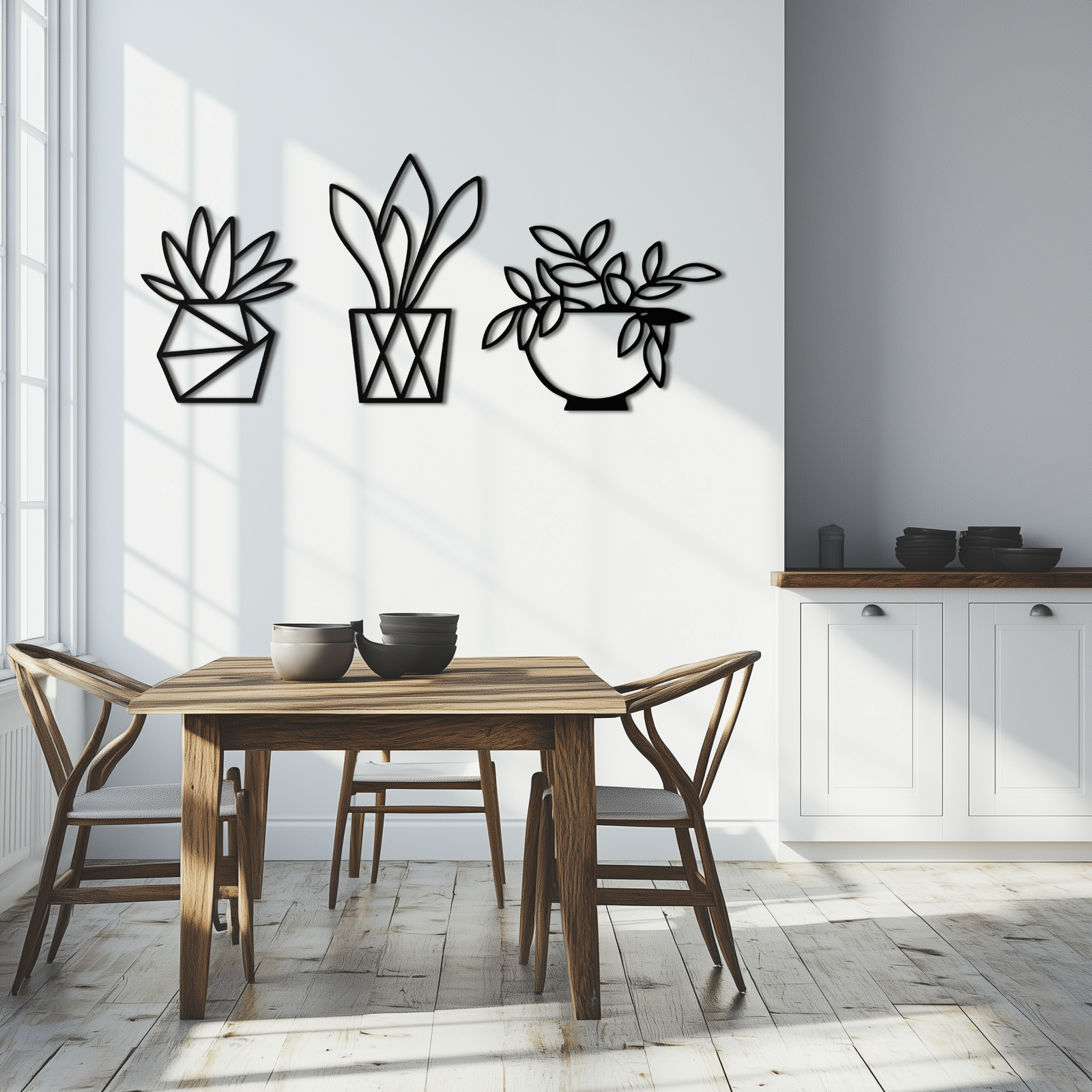 Geometric Plant Silhouette Metal Wall Art – Modern Black Botanical Home Decor- KAF519