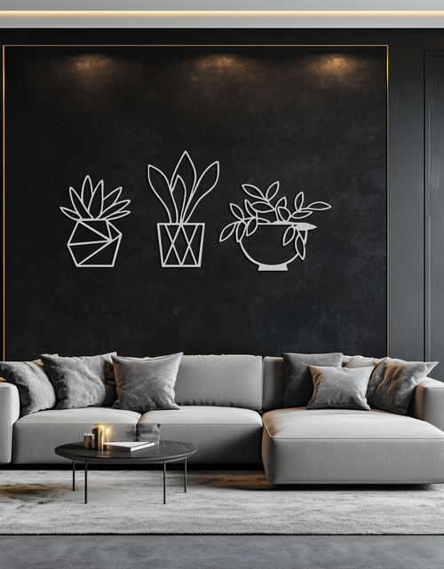 Load image into Gallery viewer, Geometric Plant Silhouette Metal Wall Art – Modern Black Botanical Home Decor- KAF519