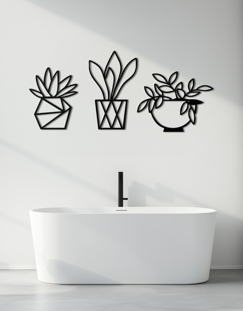 Load image into Gallery viewer, Geometric Plant Silhouette Metal Wall Art – Modern Black Botanical Home Decor- KAF519