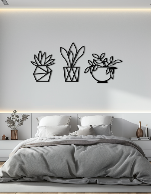 Load image into Gallery viewer, Geometric Plant Silhouette Metal Wall Art – Modern Black Botanical Home Decor- KAF519