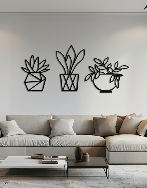 Load image into Gallery viewer, Geometric Plant Silhouette Metal Wall Art – Modern Black Botanical Home Decor- KAF519