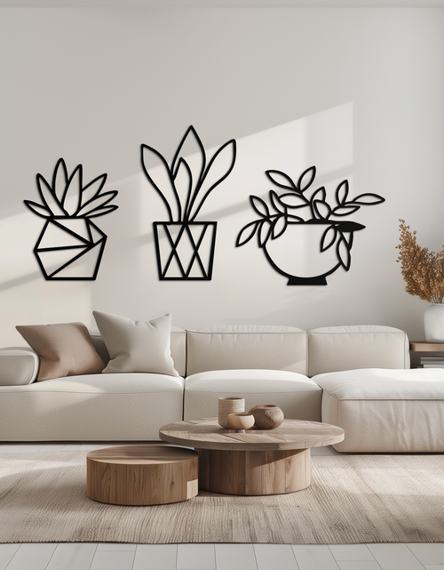 Load image into Gallery viewer, Geometric Plant Silhouette Metal Wall Art – Modern Black Botanical Home Decor- KAF519