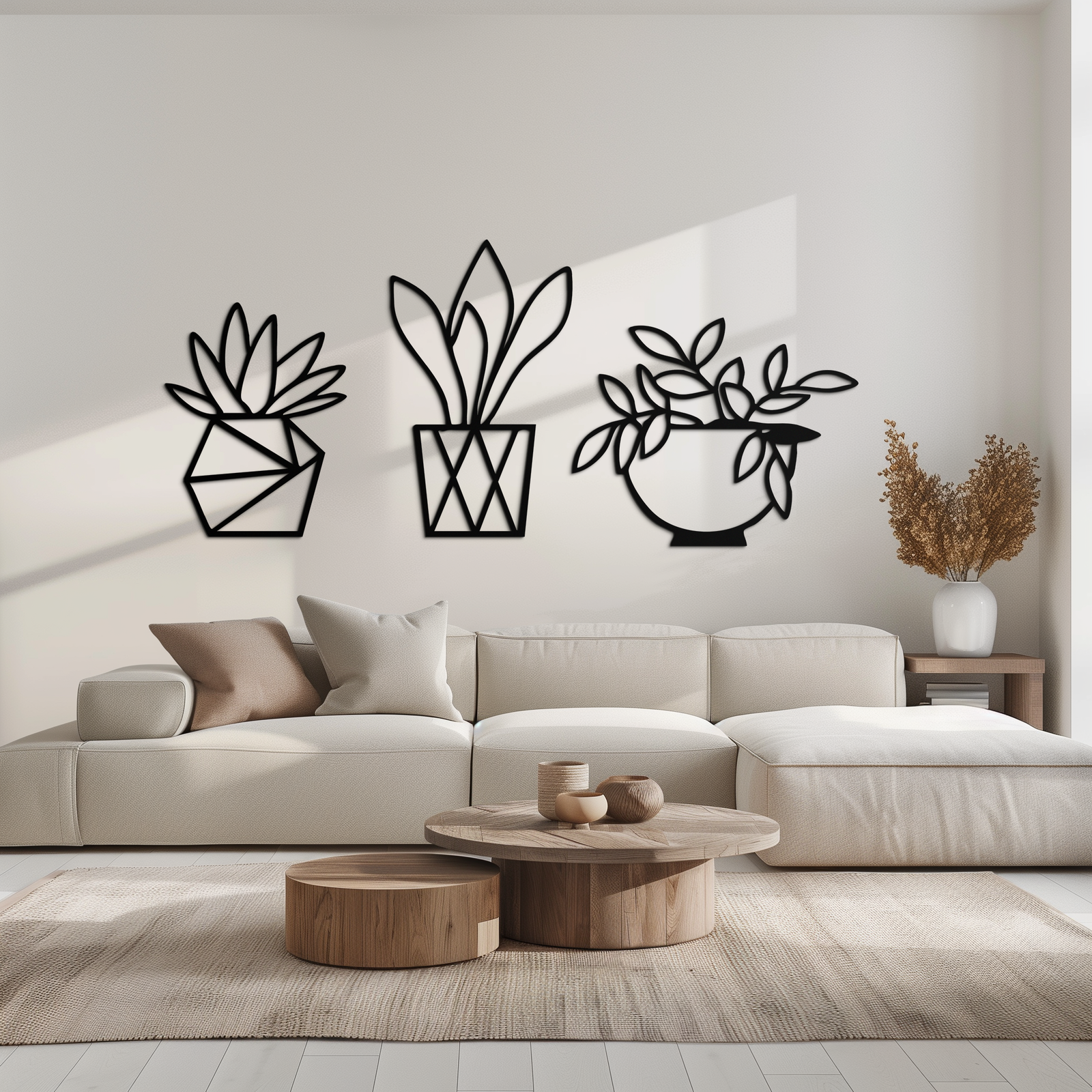 Geometric Plant Silhouette Metal Wall Art – Modern Black Botanical Home Decor- KAF519