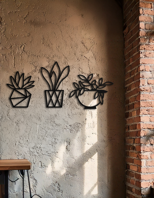 Load image into Gallery viewer, Geometric Plant Silhouette Metal Wall Art – Modern Black Botanical Home Decor- KAF519