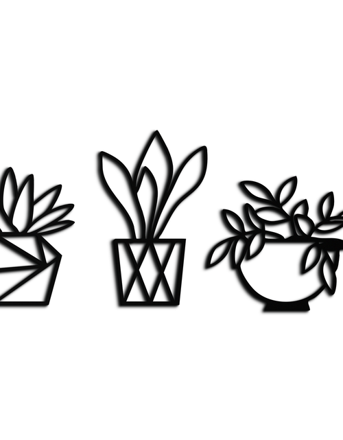 Load image into Gallery viewer, Geometric Plant Silhouette Metal Wall Art – Modern Black Botanical Home Decor- KAF519