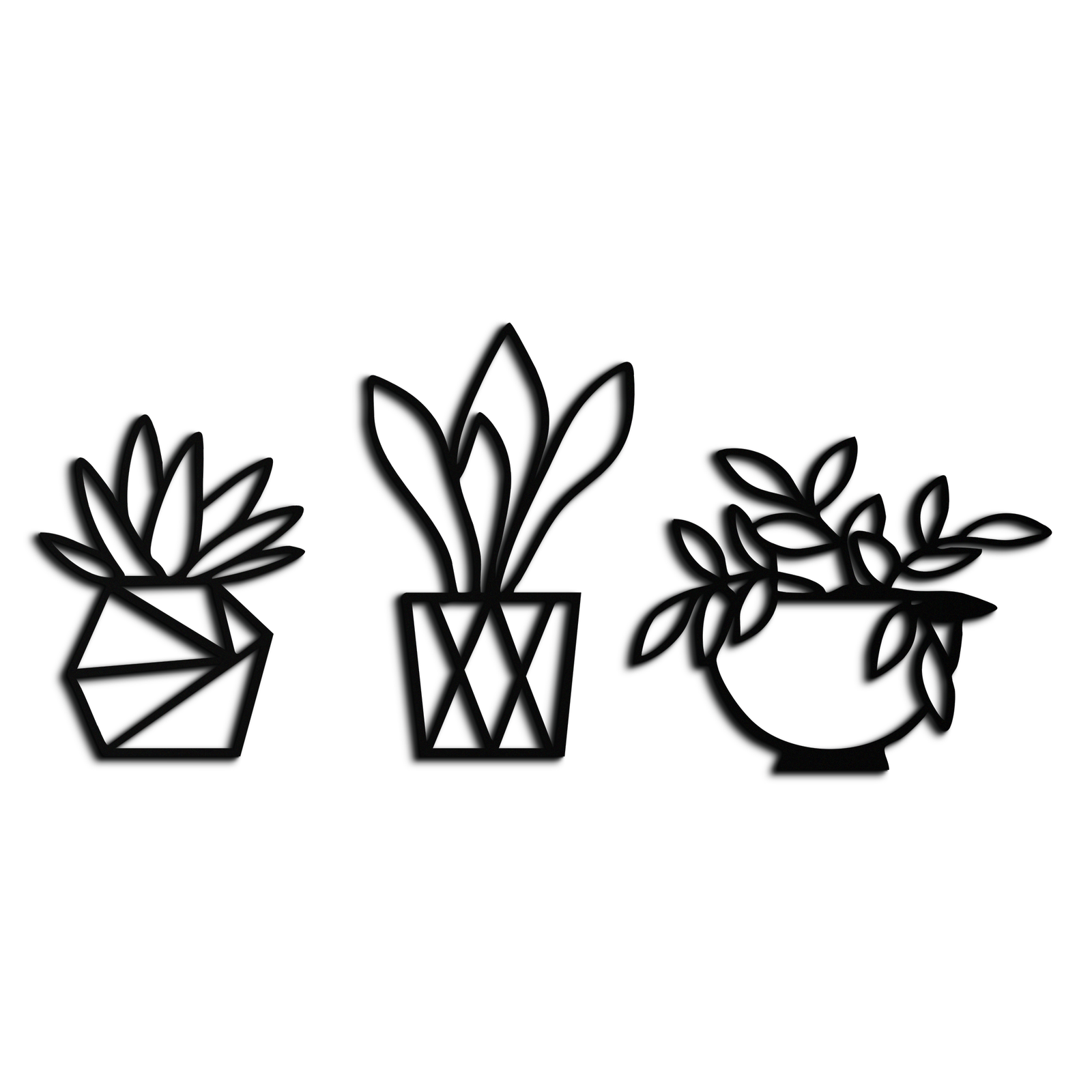 Geometric Plant Silhouette Metal Wall Art – Modern Black Botanical Home Decor- KAF519