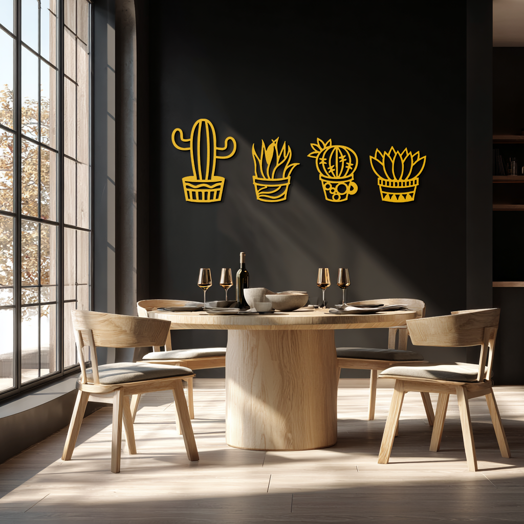 Cactus Silhouette Metal Wall Art – Modern Black Botanical Garden Decor- KAF520