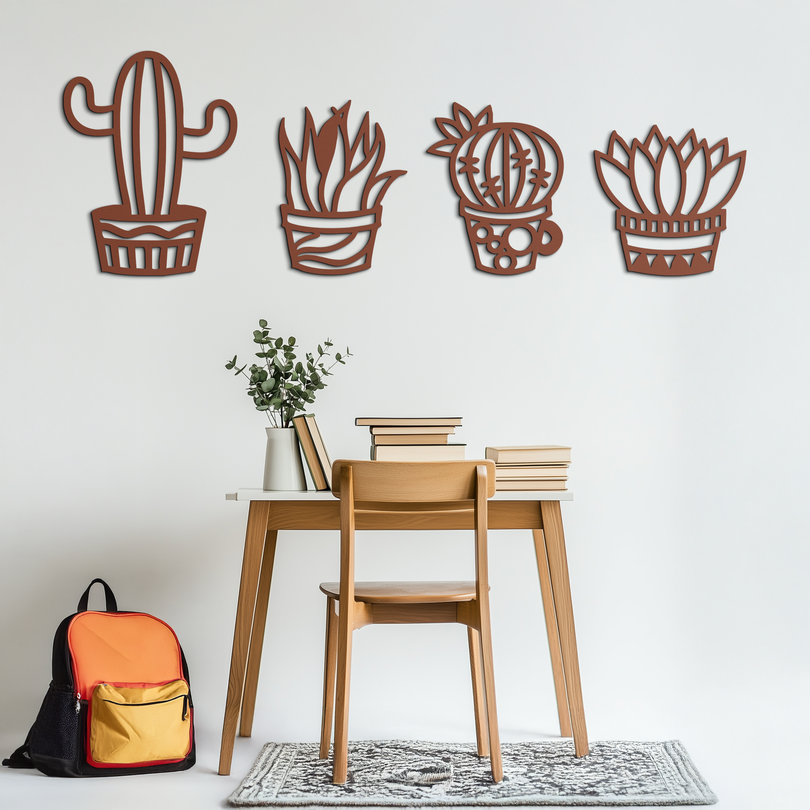 Cactus Silhouette Metal Wall Art – Modern Black Botanical Garden Decor- KAF520