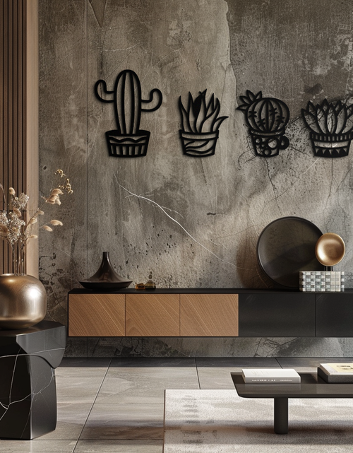 Load image into Gallery viewer, Cactus Silhouette Metal Wall Art – Modern Black Botanical Garden Decor- KAF520