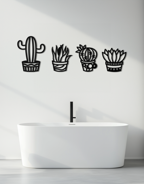 Load image into Gallery viewer, Cactus Silhouette Metal Wall Art – Modern Black Botanical Garden Decor- KAF520