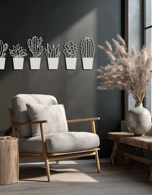 Load image into Gallery viewer, Cactus Succulent Plant Metal Wall Art – Modern Black Botanical Home Decor- KAF521