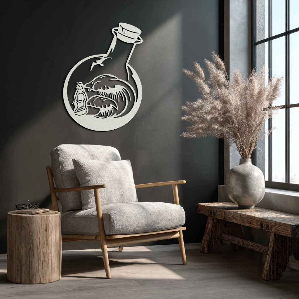 Ocean Waves and Buddha Silhouette Metal Wall Art – Zen Coastal Home Decor- KAF522