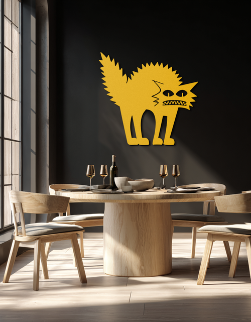 Load image into Gallery viewer, Scared Cat Silhouette Metal Wall Art – Modern Black Cat Halloween Home Decor- KAF524