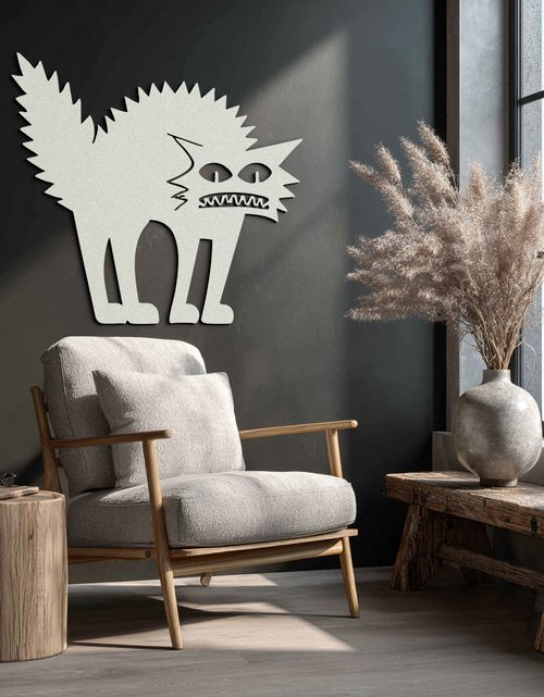 Load image into Gallery viewer, Scared Cat Silhouette Metal Wall Art – Modern Black Cat Halloween Home Decor- KAF524