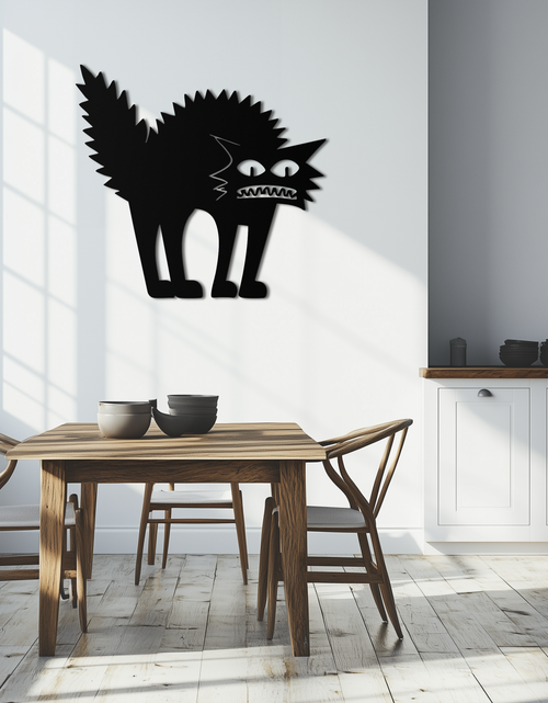 Load image into Gallery viewer, Scared Cat Silhouette Metal Wall Art – Modern Black Cat Halloween Home Decor- KAF524