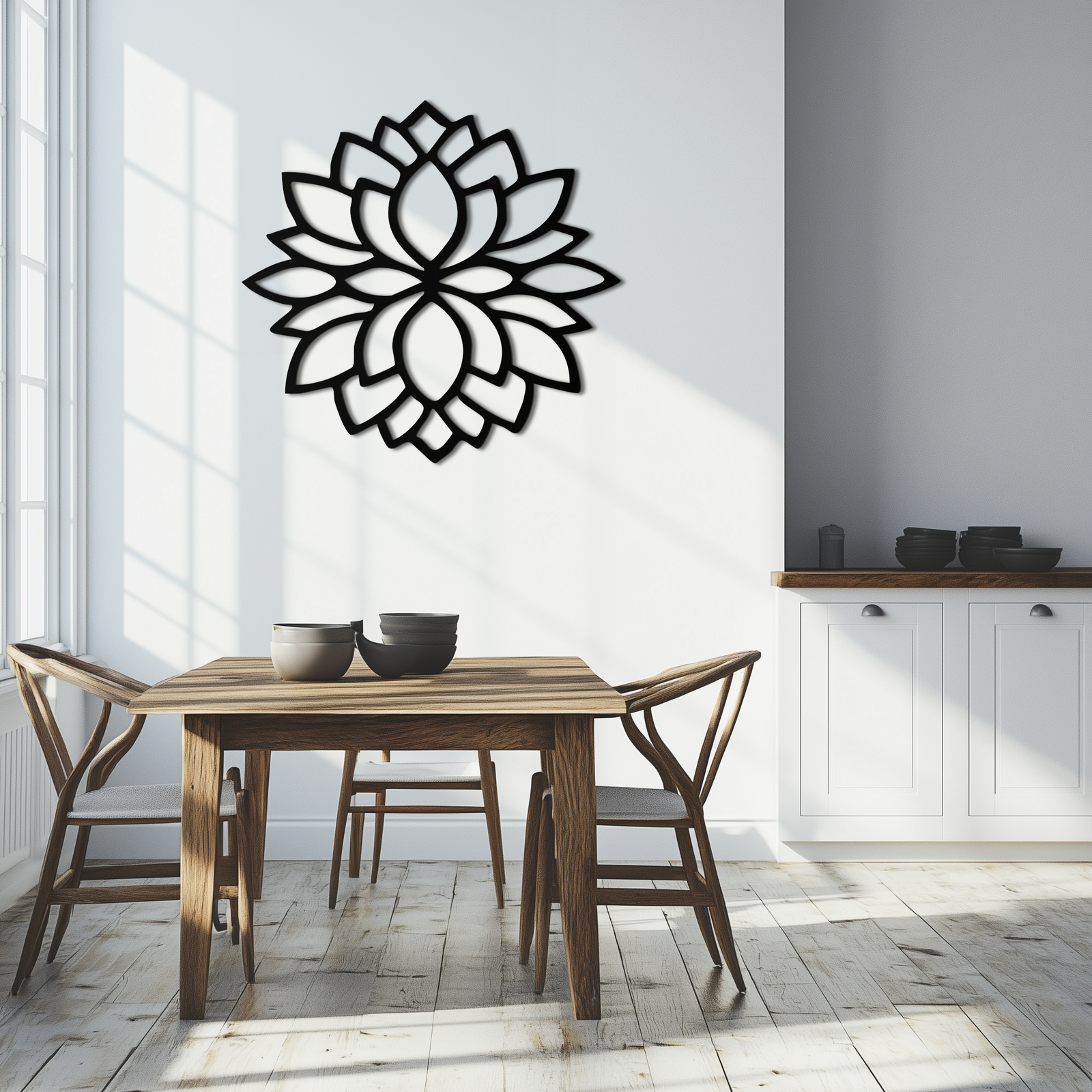 Lotus Flower Silhouette Metal Wall Art – Elegant Black Zen Decor for Home or Office- KAF525