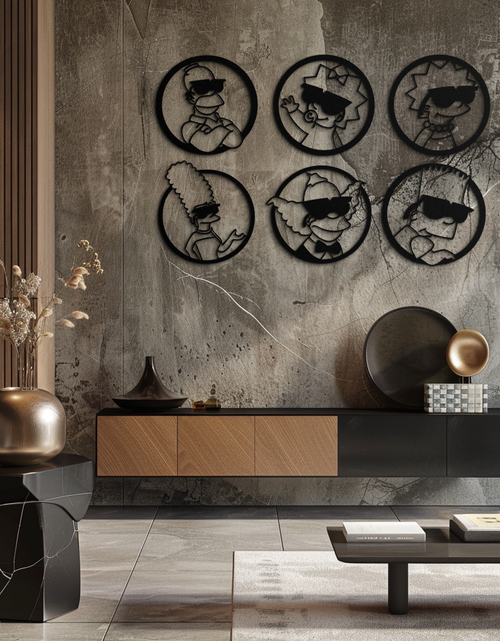 Load image into Gallery viewer, Cartoon Family Silhouette Metal Wall Art – Fun Black Modern Home Decor- KAF528