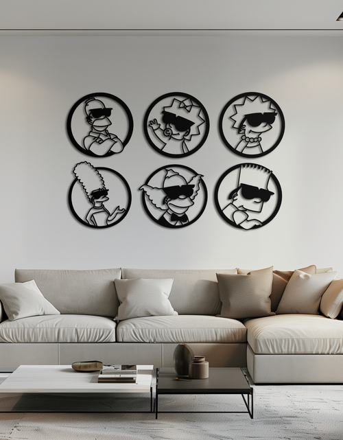 Load image into Gallery viewer, Cartoon Family Silhouette Metal Wall Art – Fun Black Modern Home Decor- KAF528