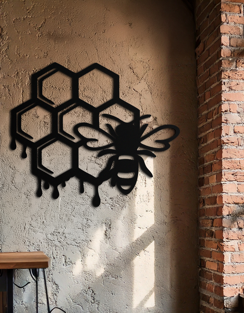 Load image into Gallery viewer, Honeybee and Honeycomb Silhouette Metal Wall Art – Modern Bee Home Decor- KAF543
