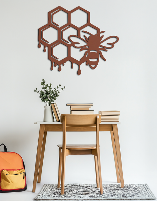Load image into Gallery viewer, Honeybee and Honeycomb Silhouette Metal Wall Art – Modern Bee Home Decor- KAF543