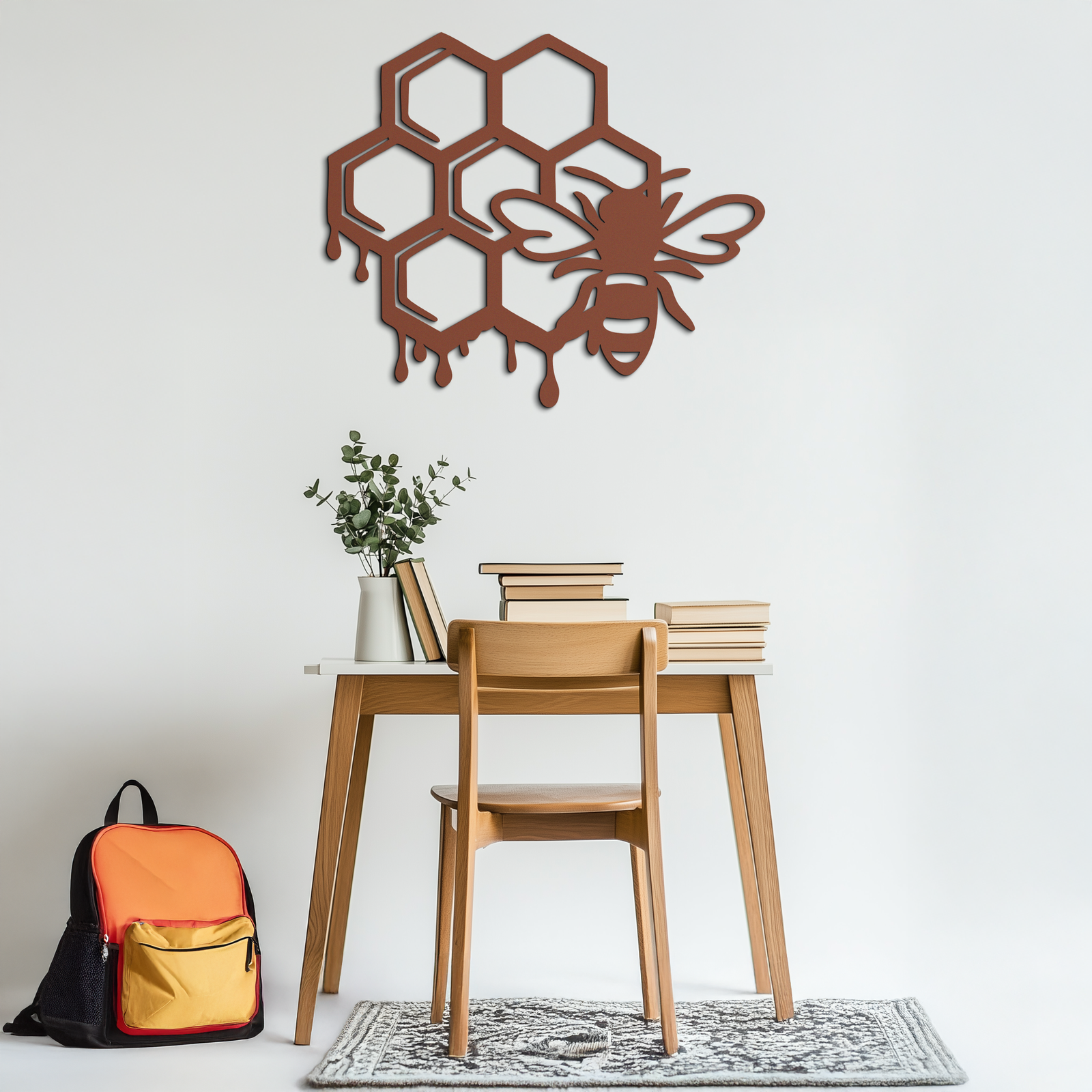 Honeybee and Honeycomb Silhouette Metal Wall Art – Modern Bee Home Decor- KAF543
