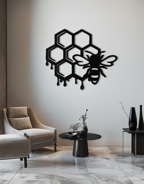 Load image into Gallery viewer, Honeybee and Honeycomb Silhouette Metal Wall Art – Modern Bee Home Decor- KAF543