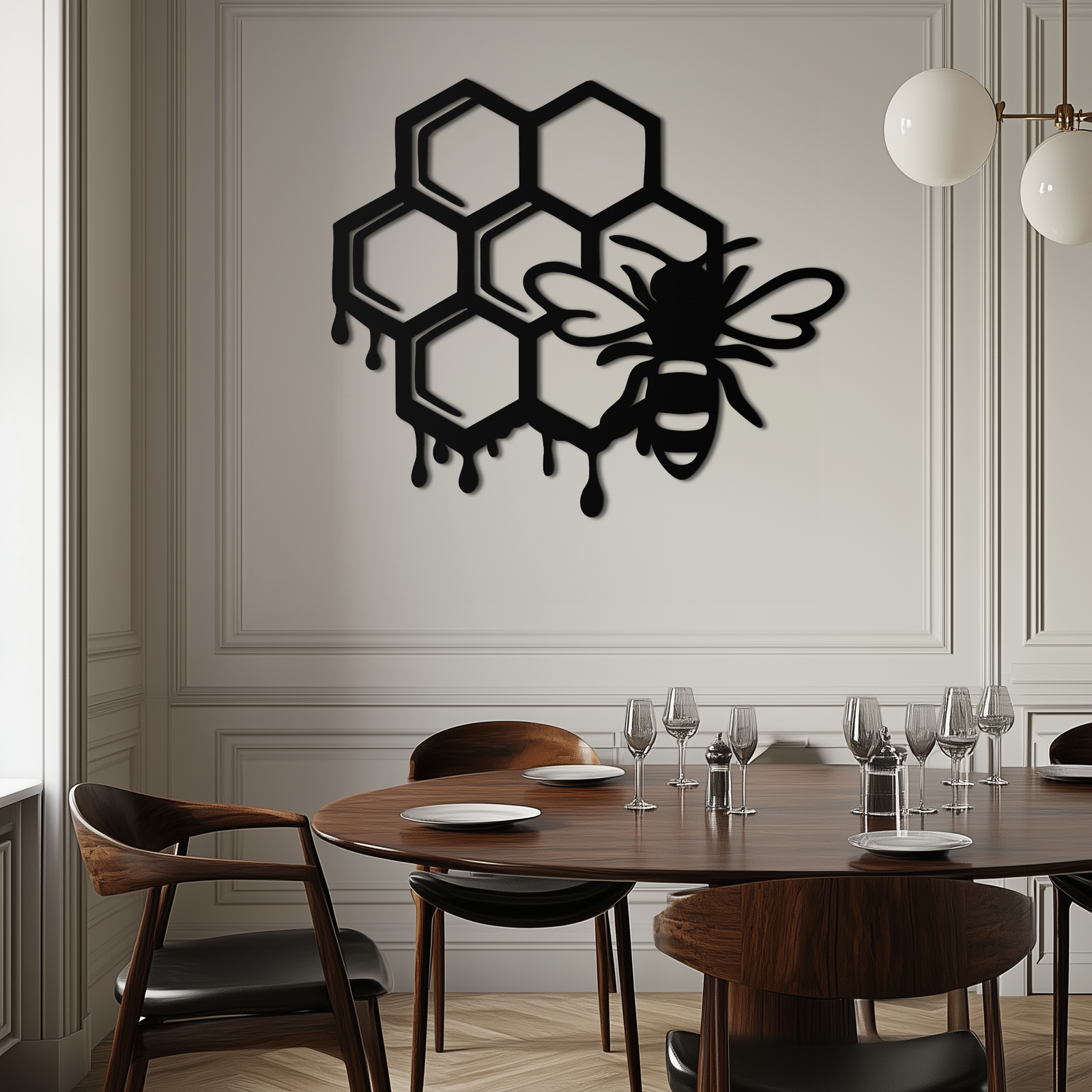 Honeybee and Honeycomb Silhouette Metal Wall Art – Modern Bee Home Decor- KAF543