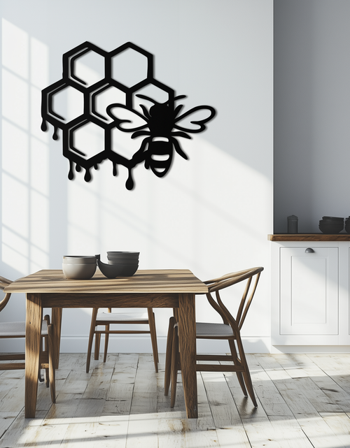 Load image into Gallery viewer, Honeybee and Honeycomb Silhouette Metal Wall Art – Modern Bee Home Decor- KAF543