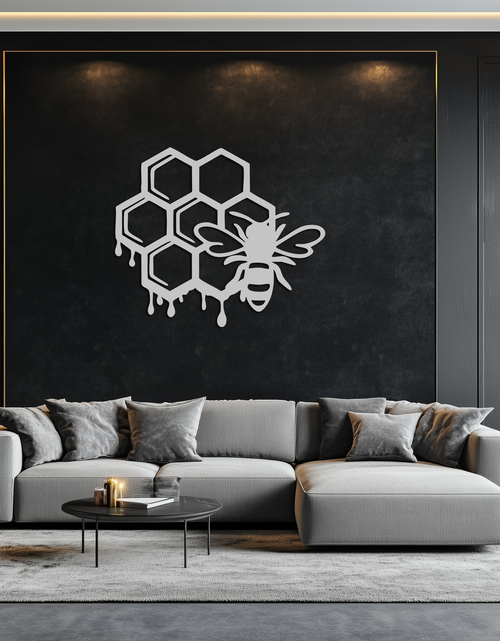 Load image into Gallery viewer, Honeybee and Honeycomb Silhouette Metal Wall Art – Modern Bee Home Decor- KAF543