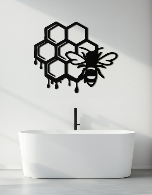 Load image into Gallery viewer, Honeybee and Honeycomb Silhouette Metal Wall Art – Modern Bee Home Decor- KAF543