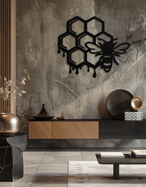 Load image into Gallery viewer, Honeybee and Honeycomb Silhouette Metal Wall Art – Modern Bee Home Decor- KAF543