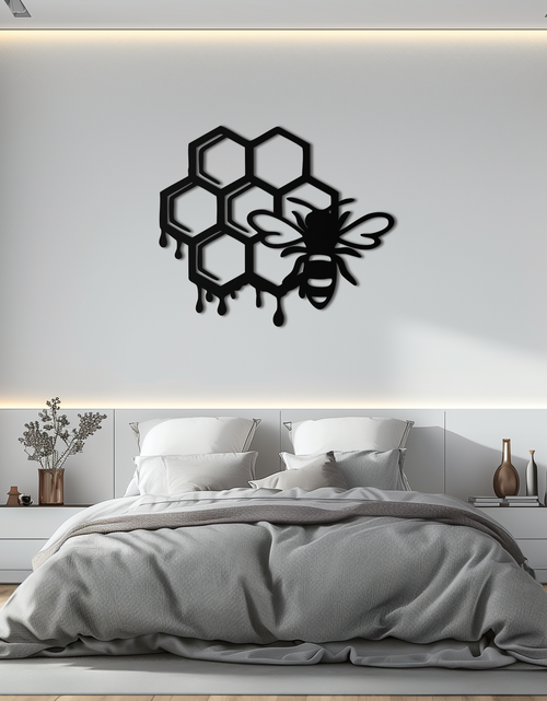 Load image into Gallery viewer, Honeybee and Honeycomb Silhouette Metal Wall Art – Modern Bee Home Decor- KAF543