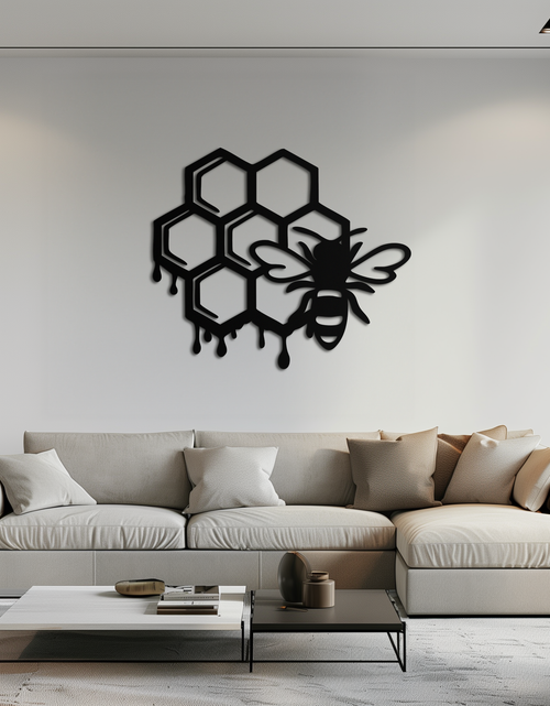 Load image into Gallery viewer, Honeybee and Honeycomb Silhouette Metal Wall Art – Modern Bee Home Decor- KAF543